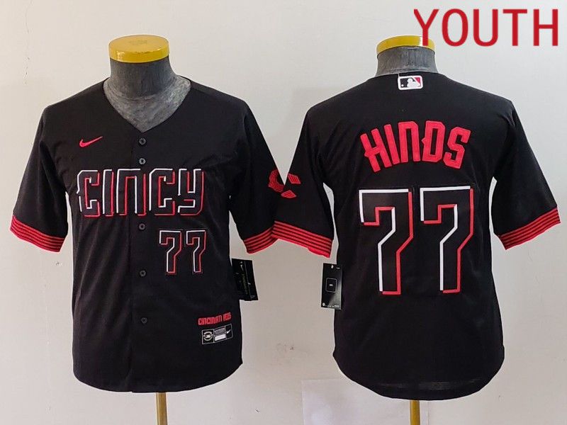 Youth Cincinnati Reds #77 Hinds Black City Edition Nike 2024 MLB Jersey style 4->->Youth Jersey
